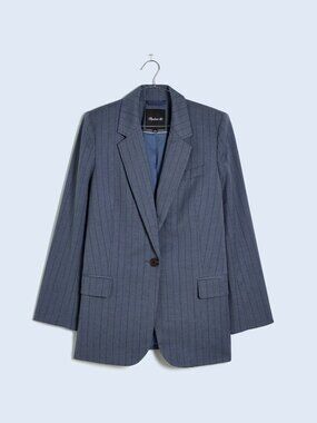 Madewell Single-Breasted Blazer in Yarrn-Dyed Pinstripe, grayish blue, size 6